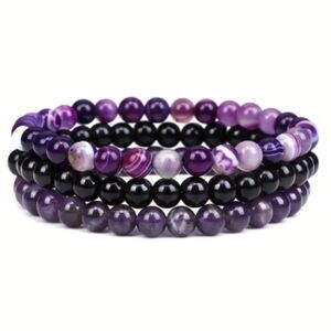Chakra Bracelet Set Amethyst Agate Obsidian Stone